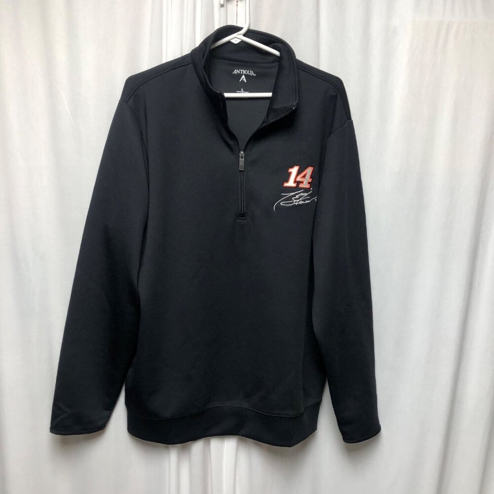 Antigua Sweatshirt Mens Size Large Tony Stewart 14 Black Partial Zip Pullover